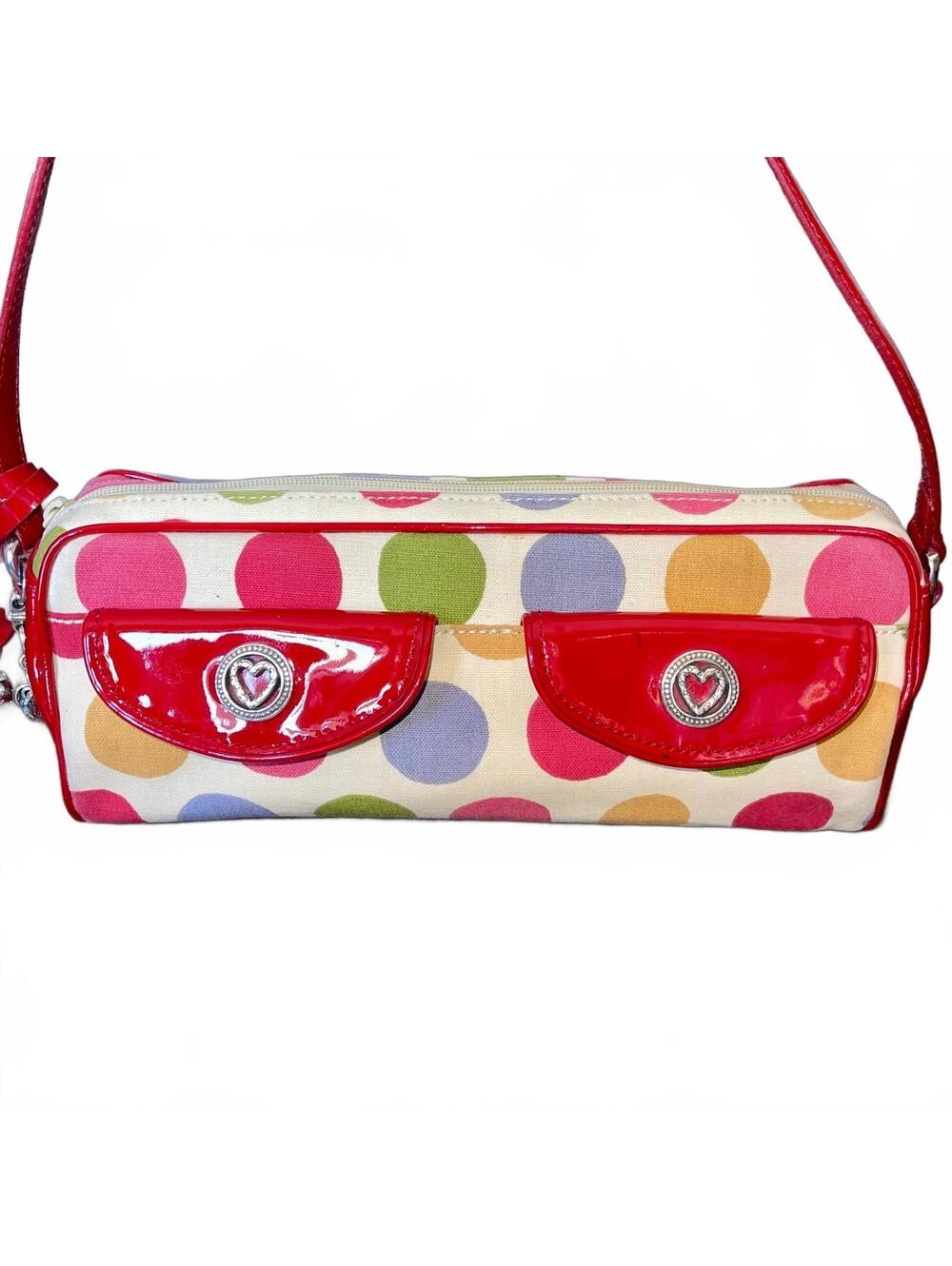 Polka Dot Vintage Shoulder Bag Red Patent Leather Trim Heart Charms